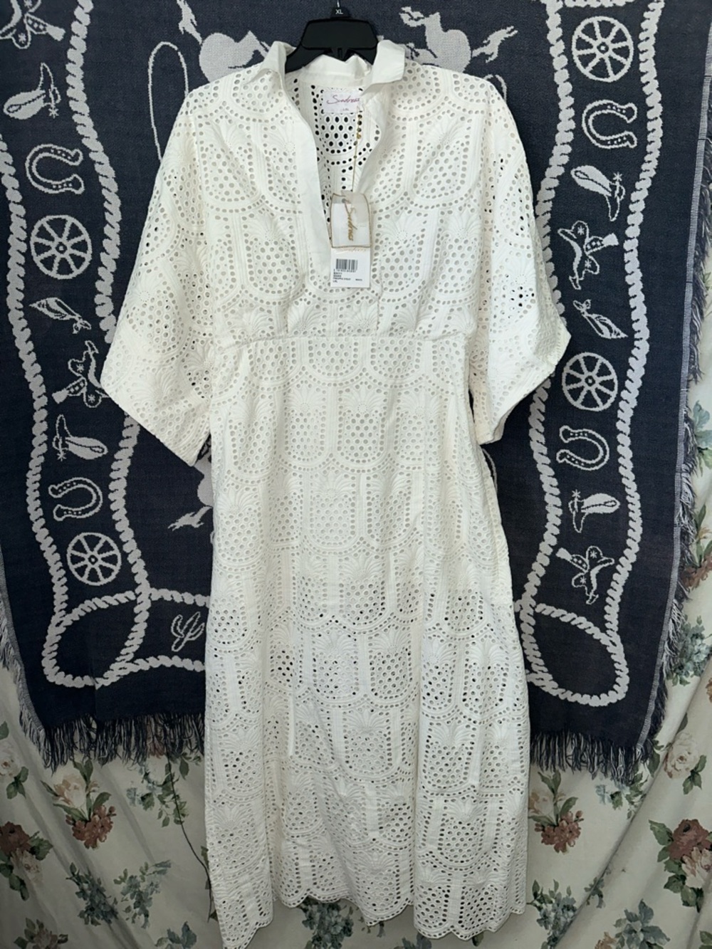 White Eyelet Midi Dress with Scalloped Hem